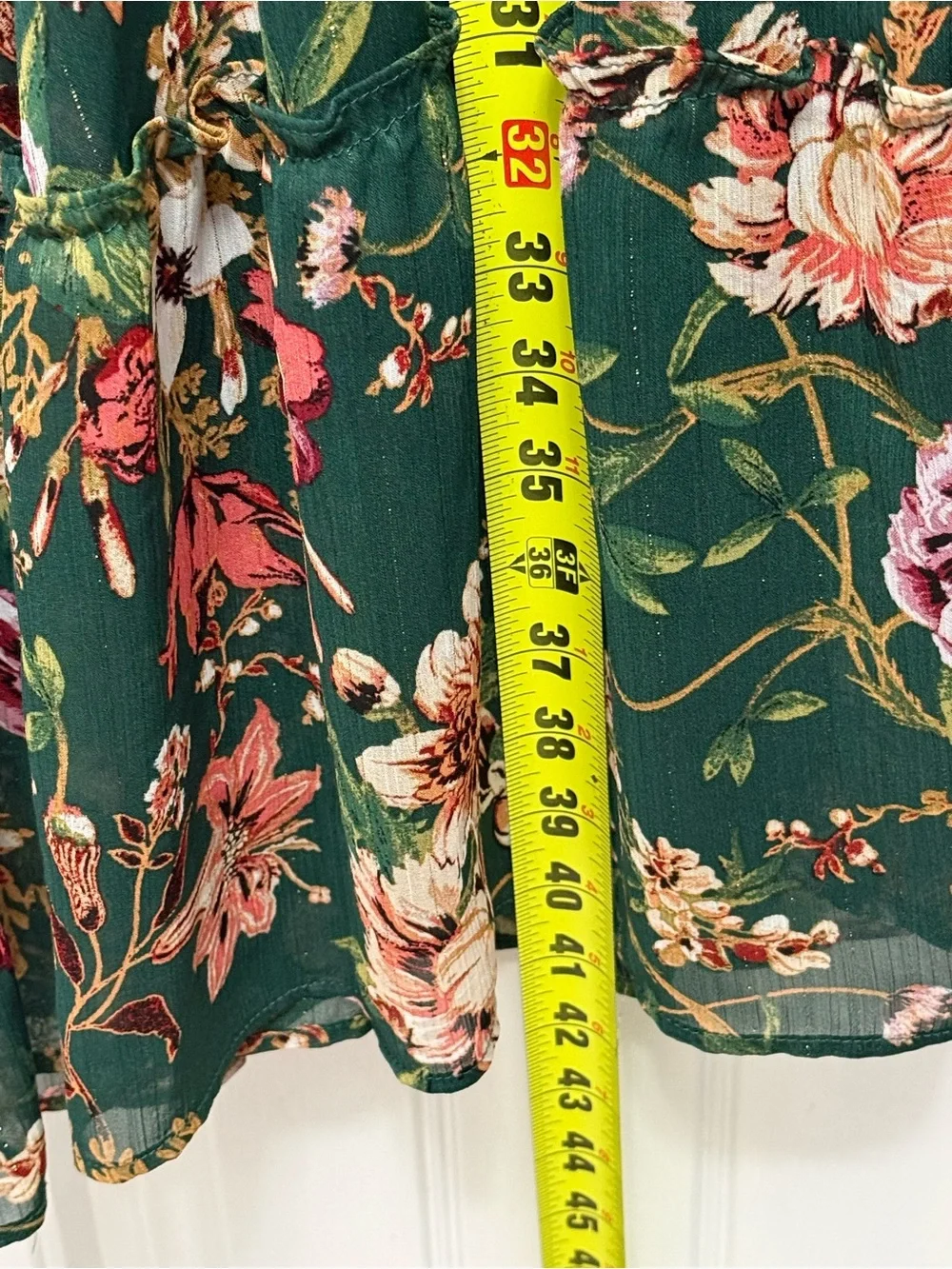 Maurices Womens 3X Green Pink Floral V-Neck Long Sleeve Ruffle Dress (G-8)